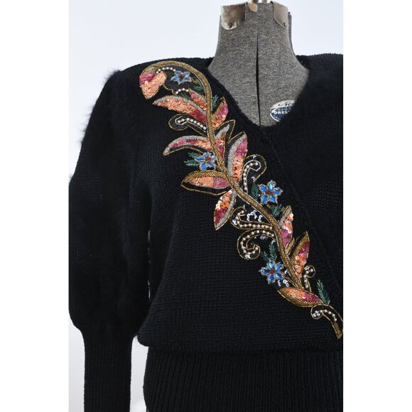 Vintage 1980s Large Black Sequin Leg of Mutton Sweater | by Sideeffects - Picture 3 of 9